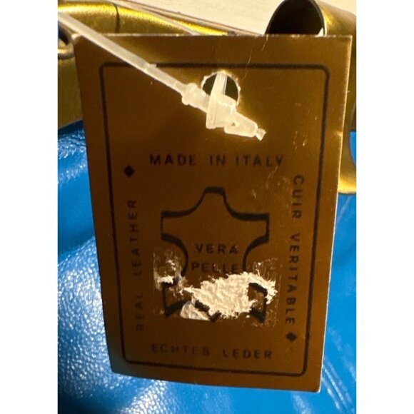 Vera Pelle Purse Italian Blue Leather Frame Bag Brass Hardware Strap Vtg READ - Picture 8 of 16